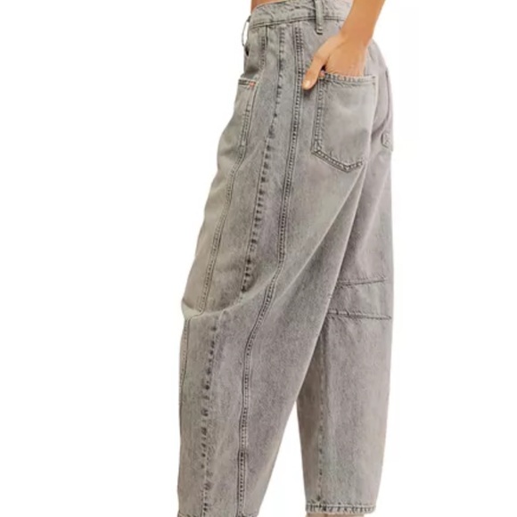 Free People Good Luck Mid Rise Barrel Jeans Falcon Grey - Picture 3 of 11